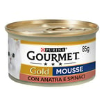 Purina Gourmet Gold Mousse Humide Chat Canard et Épinards, 24 Canettes de 85 g