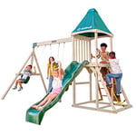 KidKraft Emerald Outdoor Wooden Climbing Frame with Slide, Swing, Climbing Wall and Sandpit for Garden, F29550E, Amazon Exclusive