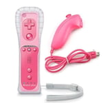 2 in 1 Manette Wiimote Controller Nunchuk intégré Motion Plus pour Nintendo Wii Pink + cas en silicone