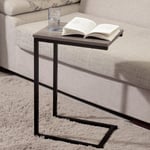 Side Table C Shaped Metal Modern Rustic Top Black Frame Coffee Sofa Bed Snack 