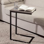 Side Table C Shaped Metal Modern Rustic Top Black Frame Coffee Sofa Bed Snack