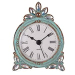 NIKKY HOME Vintage Pewter Small Quartz Table Clock with Crystal Shining Rhinestone 7.2 x 10 x 3.5 CM, Aqua