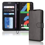 TECHGEAR Pixel 4a Leather Wallet Case, Flip Protective Case Cover with Wallet Card Holder, Stand and Wrist Strap - Black PU Leather with Magnetic Closure Designed For Google Pixel 4a, NOT Pixel 4a 5G