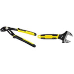 STANLEY 0-84-647 FATMAX Multigrip Groove Joint Pliers 8'', Black/Yellow & 090947 6in MaxSteel Adjustable Wrench