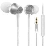 AFUNTA Earbud Headphone with Volume Control, Stereo In-Ear Earphone 3.5mm with Microphone Noise Isolating Ergonomic Comfort Fit for Cell Phone Laptop PC Tablet iPhone Samsung Sony iPad - Silver