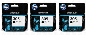 3x HP Original 305 Black Ink Cartridges For ENVY 6430e Printer, 3YM61AE