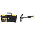 STANLEY Toolbox with Metal Latch, 2 Lid Organisers for Small Parts, Portable Tote Tray for Tools, 16 Inch, 1-92-065 & STHT0-51309 16oz Fiberglass Curved Claw Hammer, 450g