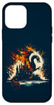 Coque pour iPhone 12 mini Jeu de fantastiques château de réflexion de dragon flamme double exposition