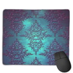 Fancy Teal To Purple Damask Pattern Gaming Mouse Pad Non-slip Rubber base Durable Stitched Edges Mousepads Compatible with Laser and Optical Mice for Gaming Office Working