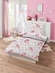 Sängkläder för barn 100x140 cm - Enhörning med blommor - 2 i 1 design - 100% bomull