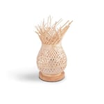 BarcelonaLED - Lampe de table vintage - Abat-jour en rotin, bambou tressé et rustique - Base en bois avec douille E27 - LED pour chevet de lit, chambre, salon, bureau, table de chevet