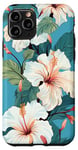 iPhone 11 Pro Cute Turquoise Hibiscus Flower Tropical Aesthetic Floral Case
