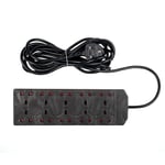 10 Way Mains Extension Lead Gang Socket Power 2M Metre Cable 13A Amps - Black