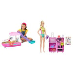 Barbie Dream Boat, Pink Barbie Boat with 6 Play Areas Including Barbie Pool and Slide & Dolls & Accessories, Marine Biologist Doll (Blonde) & Mobile Lab Playset with 10+ Pieces