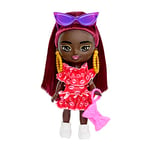 Barbie Doll, Barbie Extra Mini Doll with Burgundy Hair and Sunglasses, Red Ruffle Dress, Clothes and Accessories​, HLN47