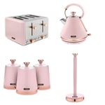 Tower Cavaletto PINK Rose Gold 1.7L Kettle 4 Slice Toaster Canisters and Towel Pole