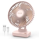 Funme USB Desk Table Fan 2021 Updated 6 inch Desktop Small Personal Fans, Strong Airflow 3 Speeds Ultra-Quiet, Electric Cooling Fan for Home Bedside Table Office Bedroom, 90° Adjustment, Pink