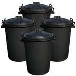 4x 50L Black Bin Clip Lock Lid Home Kitchen Garden Rubbish Waste Storage Dustbin