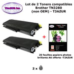 2 Toners compatibles TN3280 pour imprimante Brother MFC 8370DN, 8380DN, 8880DN, 8890DW +20f A6 brillants - T3AZUR