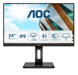 AOC Moniteur 24P2Q 60 cm (23,8 pouces) (DVI, HDMI, DisplayPort, hub USB, temps de réponse de 4 ms, 1920x1080, 75 Hz, pivot) noir