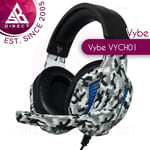 Vybe Camo Design Wired Gaming Headset with LED Lights│Adjustable Mic│Artic Grey