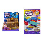 Kinetic Sand, Treasure Hunt Playset with 9 Surprise Reveals, 567g Brown and Rare Shimmer Gold Play Sand & Rainbow Mix Set with 3 Colours of (382g) and 6 Tools, for Kids Aged 3 and Up (Styles Vary)