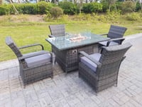 Rattan Garden Furniture Gas Fire Pit Rectangle Dining Table Gas Heater And Dining Chairs 4 Seater