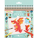 Avenue Mandarine - Ref GY098C - Graffy Pixel Colouring Book - Fantastic Creatures - Pixel Art, 250gsm Drawing Paper, 12 Designs, 24 Squared Sheets, Spiralbound