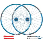 L.BAN MTB Bike Wheel Set 26 Inch Disc Brake Cycling Double Wall Alloy Wheel QR For Cassette Lift Bike 7-10 Speed 32H,Blue
