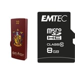 Pack Support de Stockage Rapide et Performant : Clé USB - 2.0 - Série Licence - Harry Potter Gryffindor - 32 Go + Carte MicroSDHC - Gamme Classic - Classe 10-8 GB