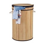 Relaxdays 10024236_126 Panier bambou corbeille ronde sac à linge 65 litres bac coffre couvercle XXL, nature, 61,5 x 40 cm