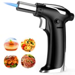 Blow Torch, Kitchen Torch Lighter with Safety Lock, Refillable Butane Gas Adjustable Flame Cooking Torch for, Brulee, Pastries, Desserts, Camping, Barbecue, Soldering(Butane Gas Not Included) (Black)