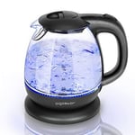 Small Electric Kettle 1.0L Black Glass Kettle Cordless Kitchen Bedroom Office