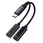 USB C-splitter, dubbel USB C-hörlurar och laddningsadapter med