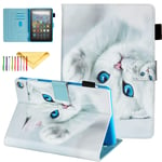 All-New Fire HD 8 2020 Case 10th Gen Kids, Uliking Shock Proof Stand Wallet Smart Cover with Auto Sleep/Wake Protective Case Fit Kindle Fire HD 8 and Fire HD 8 Plus (10th Generation 2020), White Cat