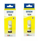 2 x Epson 104 Yellow EcoTank Printer Ink Bottle T00P4 for ET-2710 2711