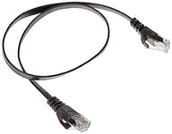PremiumCord Câble réseau plat Ethernet LAN & patch Cat6 UTP rapide flexible & robuste Câble RJ45 1 Gbit/S, AWG30/7, câble en cuivre 100% Cu, noir, 0,5 m