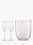 LSA International Pearl Glass Champagne Ice Bucket & 2 Flutes Gift Set, Clear/Multi