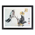 Bird Upon A Branch By Ren Yi Asian Japanese Framed Wall Art Print, Ready to Hang Picture for Living Room Bedroom Home Office Décor, Black A2 (64 x 46 cm)