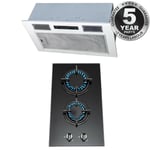 SIA 30cm Domino Black 2 Burner Gas On Glass Hob And 52cm Canopy Cooker Hood Fan