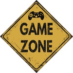 Vintage Advertising Wall Tin Plaque Large Square 20x20cm Pub Shed Bar Man Cave Home Bedroom Office Kitchen Gift Metal Sign - Warning Yellow Hazard Game Zone xbox ps4 Gamer inspired