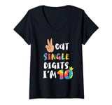 Womens Peace Sign Out Single Digits I'm 10 Years Old Birthday V-Neck T-Shirt