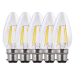 5 Watts B22 BC Bayonet LED Light Bulb Clear Candle Warm White Dimmable, Pack of 5