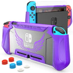 HEYSTOP Dockable Case Compatible with Nintendo Switch Cover TPU Case Protective Case Compatible with Nintendo Switch Console and Grip with Tempered Glass Screen Protector and Thumb Stick Caps Purple
