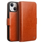 Qialino Leather Wallet Case iPhone 14 Cognac
