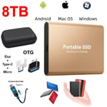 Disque Dur Externe Mini SSD Portable 8TB 8To Stockage Or avec OTG + Étui Housse Sac de Protection
