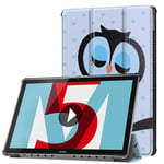 Huawei MediaPad M5 10.8" / M5 Pro 10.8" Cover - Tri-fold Læder Cover m. Uglemotiv - Lyseblå