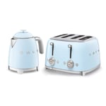 Smeg Mini-Kettle & 4-SliceToaster, Stainless Steel, Pastel Blue