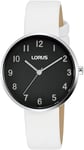 Lorus Ladies Watch with Black Dial and White Leather Strap RG225SX9