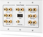MONDODIGITALE-Prise Murale Pour Haut-Parleurs | Surround Sound System 7.1 & Subwoofer | Prise Audio Murale, Pour Fiche Banane, Home Cinéma, Fil D'Enceinte (Bornes De Sortie Cuivré Plaqué Or, Rca Jack, Hdmi)